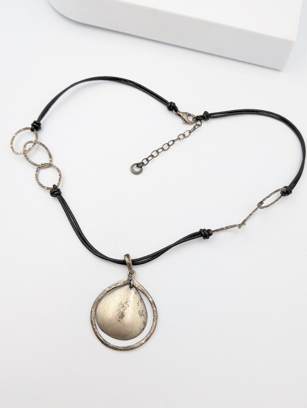 Silpada RETIRED signed 925 sterling silver and black leather cord necklace